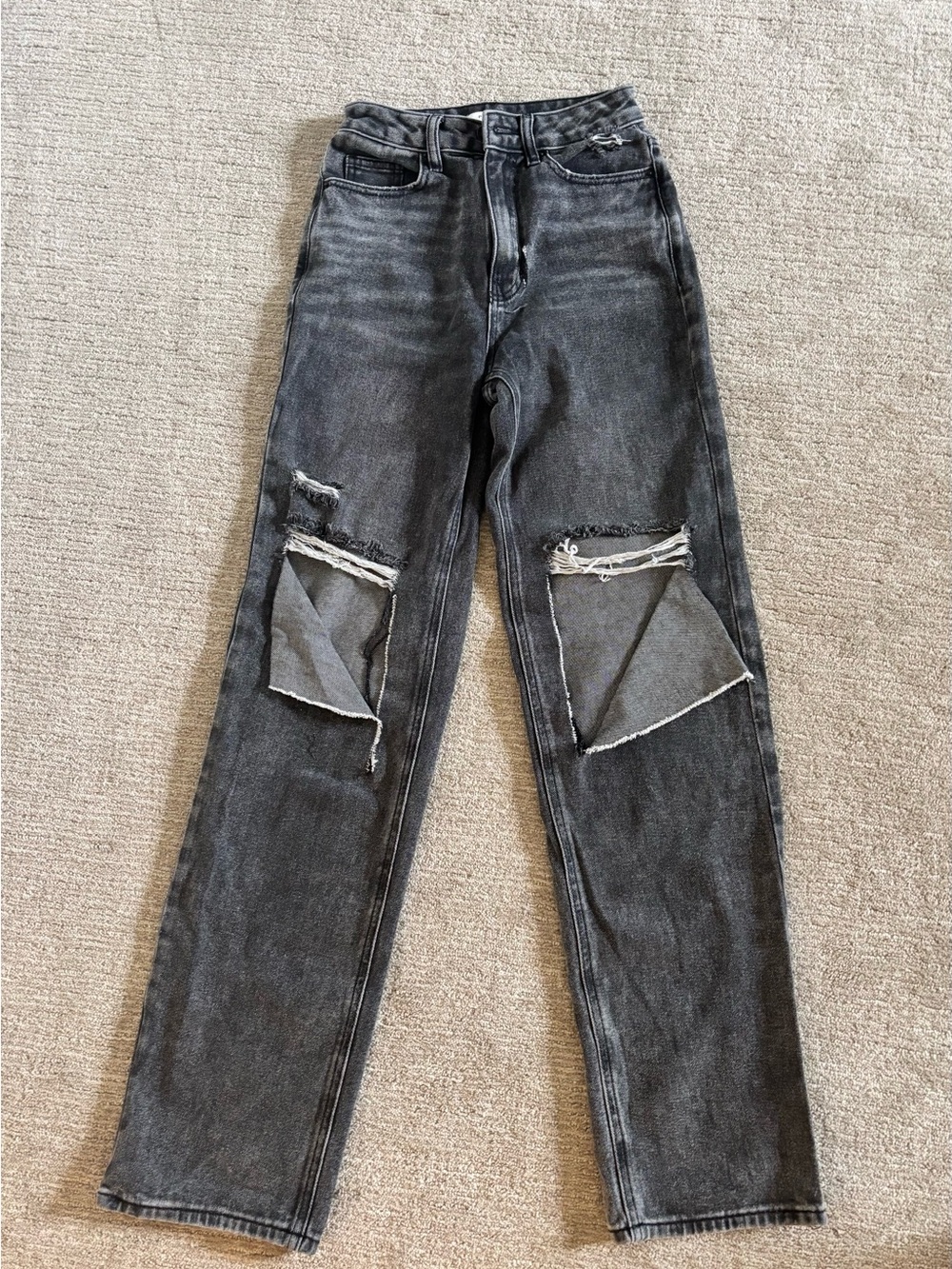 PacSun Black Washed Straight-Leg Jeans with Knee Distress - Picture 1 of 2